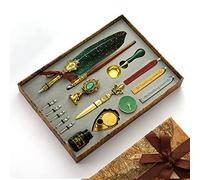 JasCherry Kit di Penna a Immersione e Inchiostro, Penna Piuma Vintage con Sigillo di Cera, Inchiostro e 5 Pennini di Ricambio, Penne per Calligrafia per Firma, Diario, Scrittura e Disegno