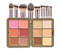 JasCherry Palette Makeup 12 Colori con Pennelli 10 Pezzi, Ombretti Pigmentati, Fard, Tecnologia Morbido e Anti-Caduta per Occhi e Viso