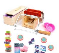 JasCherry Taglierina di Sapone Handmade Set - Scatola Fai da Te per la Fare di Sapone - Soap Cutter Strumenti Regolabile Scatola di Legno + 3 Coltello Dritto + 2 Stampo Rotondo in Silicone #8