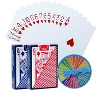 JASFLY 2 Mazzi Carte da Gioco in Plastica, Carte Poker Rosso e Blu Porta 1 Ruota Punitiva Texas Holdem Poker, Euchre, Canasta, Blackjack Standard