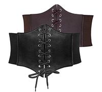 JasGood 2 Pezzi Cintura da Donna con Lacci Stile Waspie, Cintura a Nastro Elastico Larga in Stile Corsetto per Halloween e Abbigliamento Quotidiano, 23-27W DE