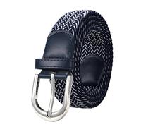 JasGood Cintura elastica in tela intrecciata elasticizzata casual per uomo e donna, Blu scuro+bianco+fibbia d'argento, 130cm: Für Größe 98cm-112cm