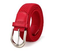 JasGood Cintura elastica in tela intrecciata elasticizzata casual per uomo e donna, Fibbia rossa+argento, 145cm: Für Größe 113cm-135cm