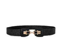 JasGood Cintura in vita elastica in tessuto di paglia per le donne 3,5 cm di larghezza, elasticizzata Boho intrecciato sottile cintura, Nero , 90cm:für Taillengröße 80cm-92cm