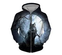 JasimonTK Lupo Stampato in 3D Uomo Felpa con Cappuccio con Cerniera Moda Modello Animale Streetwear Punk Style Oversized Giacca in Felpa con Zip