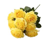 Jasion Bouquet di 10 rose artificiali, bouquet di seta glorioso morale per casa, ufficio, feste e decorazioni per matrimoni (giallo)