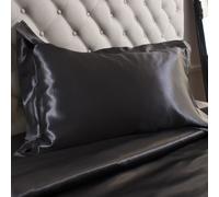 Jasmine Silk 100% 19 Momme Charmeuse Seta Federa Oxford Style (Nero) 50 cm x 75 Centimetri + 7 Centimetri Border