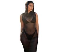 JasmyGirls Abiti da rave da donna, lingerie gotica nera, abito con cappuccio con cappuccio, abbigliamento da festival, streetwear, club, serate fuori, Small