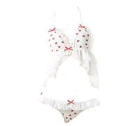 JasmyGirls Anime Lingerie Kawaii Bikini Japanese Cosplay Outfit Strawberry Pajamas Set Lolita Babydoll Chemise Bow Bra And Panty