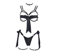 JasmyGirls Fiocco rosso Lingerie San Valentino Natale rosso San Valentino Natale Vestito due pezzi, Nero , X-Small - Medium