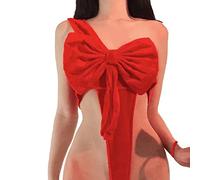 JasmyGirls Lingerie sexy da donna con fiocco per Natale, San Valentino, regalo rosso, reggiseno con papillon in velluto, body Unwrap Me Babydoll costume da Babbo Natale, Rosso, S/L
