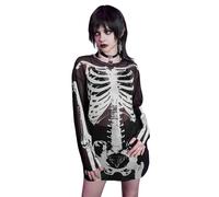 JasmyGirls Sexy Halloween Costume Donna Vedere Attraverso Maglia Scheletro Camicie Top Trasparente per Le Donne Abiti Da Concerto In Metallo Camicetta Trasparente Nero