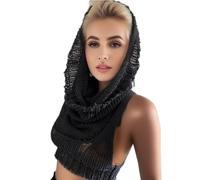 JasmyGirls Top da festival per le donne Rave Hood Crop Top nero EDC Outfits Knit Hip Hop Pole Dance Shirt Sexy Halloween Costume Donna