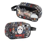 Jason Killing It - Trousse trasparente per il trucco, motivo: film del venerdì, in pelle PU, con manico, regalo per amanti del cinema horror, Jason Uccidere Pu, No