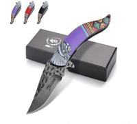 JASON Violet Couteau de poche pliant avec lame forgée Couteau de chasse tranchant de style indien pour le camping Aventure Chasse avec boîte cadeau