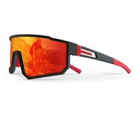 JASONKING Occhiali da sole sportivi polarizzati con lenti a specchio per corsa, escursionismo, ciclismo, protezione UV400, occhiali con montatura grande, Nero con accenti blu, verdi e rossi del tempio