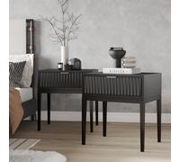 Jasper Mid-Century - Comodino moderno con contenitore e anta scanalata, colore: nero, set da 2