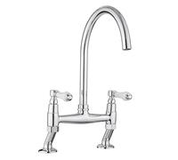 JASSFERRY Miscelatore tradizionale a ponte con maniglie a leva in ceramica bianca Monoblocco a ponte classico lavello da cucina a 2 fori rubinetto cromato con beccuccio girevole