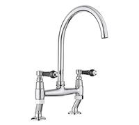 JASSFERRY Rubinetto tradizionale a ponte con leva in ceramica nera Monoblocco classico a 2 fori per lavello da cucina cromato con beccuccio girevole