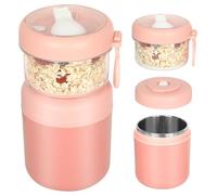 JASTOO Grande tazza per cereali, in acciaio inox, 530 ml + 330 ml, portatile, a prova di perdite, per il pane, per la colazione, per il pranzo, per cereali, yogurt, insalata rice oatsome box (rosa)