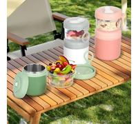 JASTOO - Tazza per cereali da 530 ml + 330 ml, con cucchiaio, coperchio, piccolo, contenitore per il pane, bicchieri per lo yogurt, contenitore per cereali, yogurt, insalata, riso, scatola oatsli