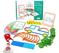 Jastown Puzzle Creativi in Legno, Giochi Montessori Educativi per Bambini 3 4 5 6 Anni, Set di 120 Pezzi con Bastoncini e Anelli, Gioco Interattivo Ragazzi e Bambine