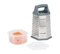 JATA HOGAR HRAL3269 - Grattugia per formaggio e verdure esagonale manuale con 6 lati e contenitore per alimenti. In acciaio inox. Grattugiatura grossolana, fine, raschietto, laminatoio e taglio