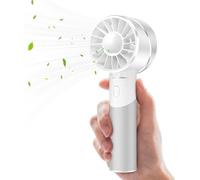 JATEKA Mini ventilatore manuale USB ricaricabile, 2600 mAh, in acciaio inox, portatile a batteria con 4 velocità per fino a 16 ore, compatto per viaggi, ufficio, casa e all'aperto (bianco)