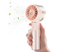 JATEKA Mini ventilatore manuale USB ricaricabile, 2600 mAh, in acciaio inox, portatile a batteria con 4 velocità per fino a 16 ore, compatto per viaggi, ufficio, casa e all'aperto (rosa)