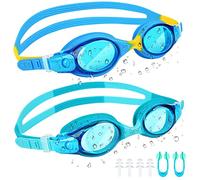 JATEKA Occhialini Nuoto Bambini, 2 Pezzi Occhiali da Piscina Bambino Anti-Appannamento e Protezione UV, 4-16 Anni Sigillare Occhialetti Piscina Bambino (Dark Blue+Light Blue)