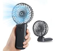 Ventilatore a mano piccolo, pieghevole, con USB, ricaricabile, a 4 velocità, portatile, portatile, portatile, per ufficio, attività all'aperto, viaggi e campeggio, colore nero
