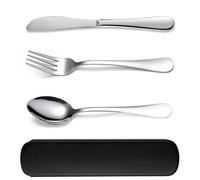 jatimdotin 4 Pezzi Posate da Campeggio Kit, Posate Acciaio Inox con Astuccio, Posate da Viaggio Coltello, Forchetta, Cucchiaio, per Viaggi, Campeggio, Ufficio, Scuola (Nero)