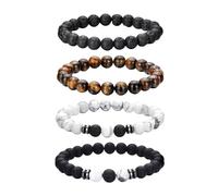 Jatimdotin Bracciale Occhio di Tigre Uomo - 4 Pezzi Pietre Naturali Personalizzato per Compleanni e Anniversari