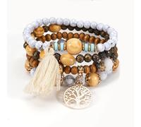 jatimdotin Bracciali da Donna, 4 Sets Braccialetti in Stile Bohémien, Braccialetti Perline con Nappe, Braccialetto Personalizzato con Ciondolo Albero della Vita
