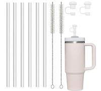 jatimdotin Confezione da 6 Cannucce Riutilizzabili, Cannucce di Lunghe 31 cm per Stanley Cup Trasparente con 2 Spazzole per la Pulizia, Lavabili, 1cm di Diametro