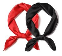 jatimdotin Foulard Donna, 2 Pezzi Bandane Donna, 70 x 70 cm Foulard Quadrato, Finitura Liscia e Morbida, Sciarpa di Raso per Copricapo, Braccialetti, Scialli (Nero e Rosso)