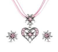 jatimdotin Set di Gioielli, Collana e Orecchini a Forma di Cuore, Ciondolo a Forma di Cuore con Stella Alpina e Orecchini a Bottone con Stella Alpina, per Accessori da Festival