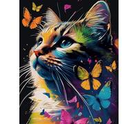 JATOK Paint by Numbers Dipingere con i numeri, fai da te, gatto con pennelli e colori acrilici, dipinta a mano, per decorazione della casa, senza cornice (40 x 50 cm)