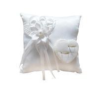 Jatour Cuscino per FEDI Nuziali, Cuscino Matrimonio, Bianco Portfedi Cuore Camelia A Forma di Cuore Cuscinetto, Cuscino Ricamato per FEDI Nuziali con Fiocchetto(20x20x7cm)