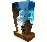 Jatwefiv Lampada a LED Epossidica a Tema Oceano con Base in Legno Luci Decorativa Artistica Oceanica con USB per Ufficio Cameretta Ornamenti,22 * 17
