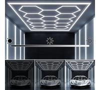 Jatwefiv Plafoniera Esagonale a 14 Nidi d'Ape, Illuminazione LED Dimmerabile 3 Livelli con Cornice, 77000 Lumen 6500K per Autoriparazione, Magazzino, Officina,M
