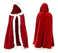 Jauarta Babbo Natale Mantello per Donne 150 Cm, Mantello con Cappuccio Rosso con Rivestimento in Pelliccia Bianca, Costume di Natale con Design in Pizzo, per il Cosplay per Feste di