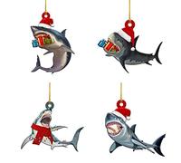 Jauarta Lo Squalo Ciondolo in Legno Natalizio, Set di 4 Ornamenti di Babbo Natale per L'arredamento Dell'albero di Natale, per le Vacanze, Design Dell'aspetto Creativo, può Essere (Colore fotografico)