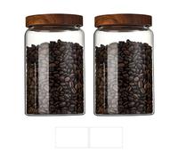 Jauhmui 2 barattoli in vetro con coperchio in legno, ermetici, per caramelle, biscotti, riso, zucchero, farina, noci e spezie (850 ml, 2, trasparente)
