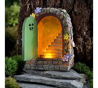Jauhmui Porta di fata da giardino, giardino delle fate, in miniatura Glow in The Dark per tronco d'albero, retrò e mistico porta d'elfo, luci solari per porta, statue all'aperto