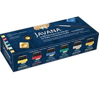 Javana KREUL 92400-Vernice Tessuti Chiari e Scuri, Set Base, Colore Brillante con Effetto Metallico, Carattere pastoso, 6 x 20 ml di Vernice e Un Pennello, Multicolor, 120 unità