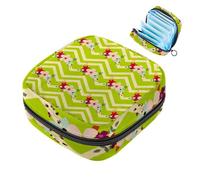 JAVENPROEQT 1 borsa per assorbenti igienici, grande, riutilizzabile, per il primo ciclo mestruale, per ragazze, donne, 17 x 17 x 12 cm, motivo floreale con strisce verdi a zig-zag