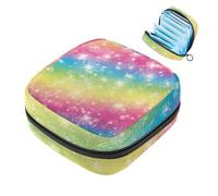 JAVENPROEQT 1 borsa per assorbenti igienici, grande, riutilizzabile, per il primo ciclo mestruale, per ragazze, donne, 17 x 17 x 12 cm, glitter colorati arcobaleno
