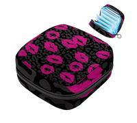 JAVENPROEQT 1 borsa per assorbenti igienici, grande, riutilizzabile, per il primo ciclo mestruale, per ragazze, donne, 17 x 17 x 12 cm, rosa con labbra bacio