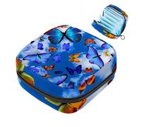 JAVENPROEQT 1 borsa per assorbenti igienici, grande, riutilizzabile, per il primo periodo, per ragazze, donne, donne, 17 x 17 x 12 cm, motivo: farfalle tropicali blu cielo